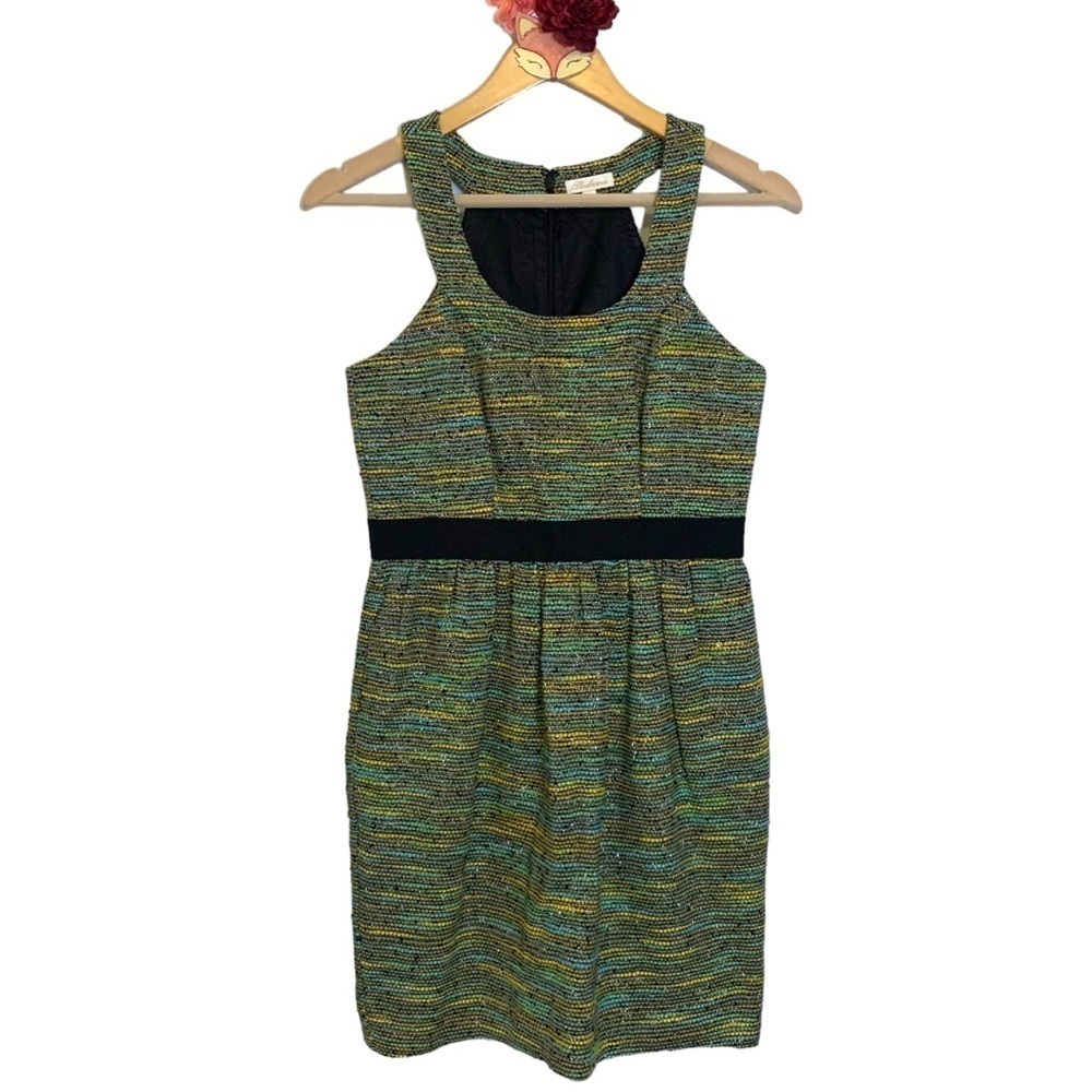 Shoshanna dress multicolored metallic tweed halter a-line silk blend size 2